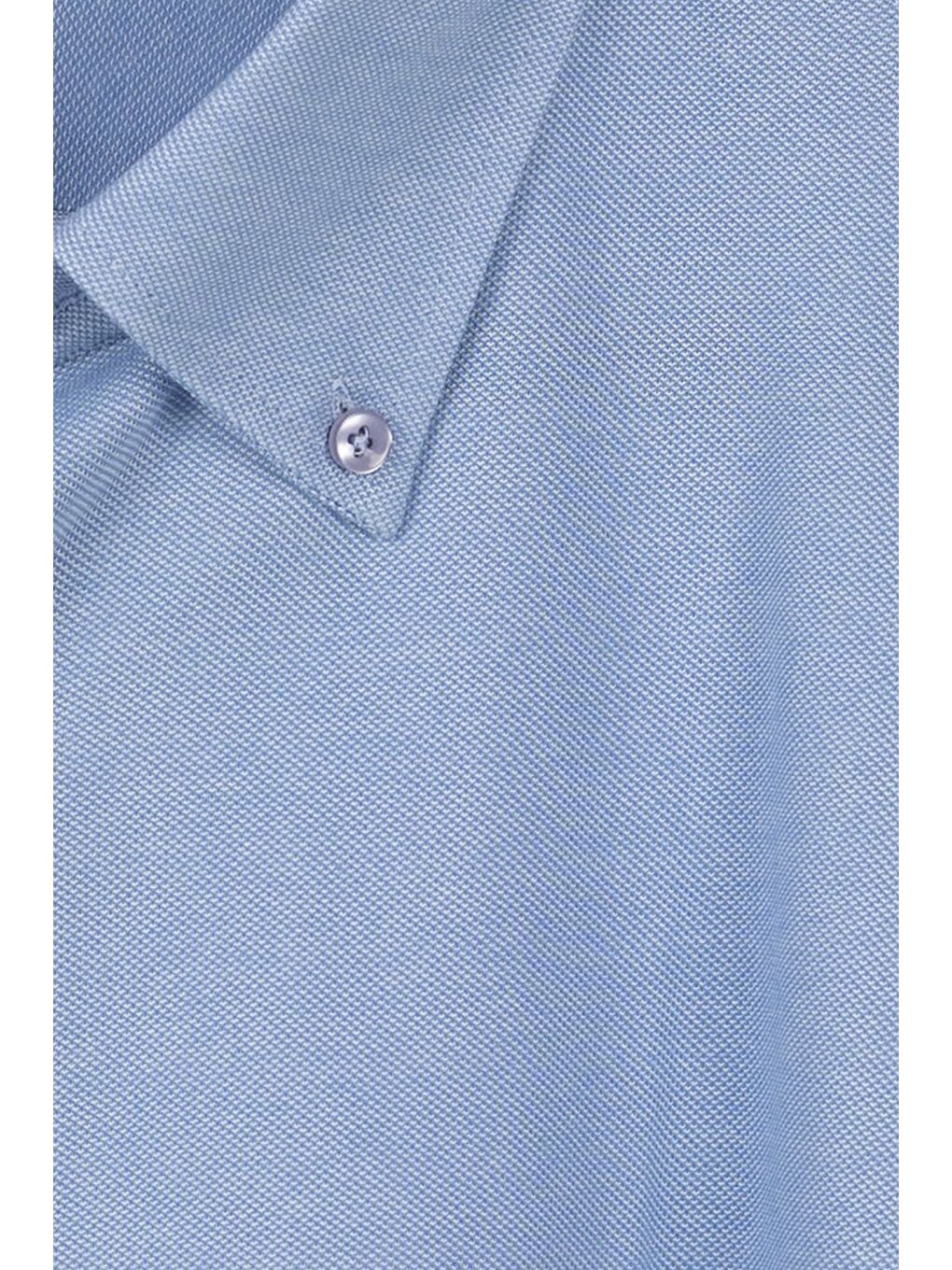 Erkek Mavi Dar Kesim Slim Fit Pamuklu Düz Örme Uzun Kollu Düğmeli Yaka Gömlek-1