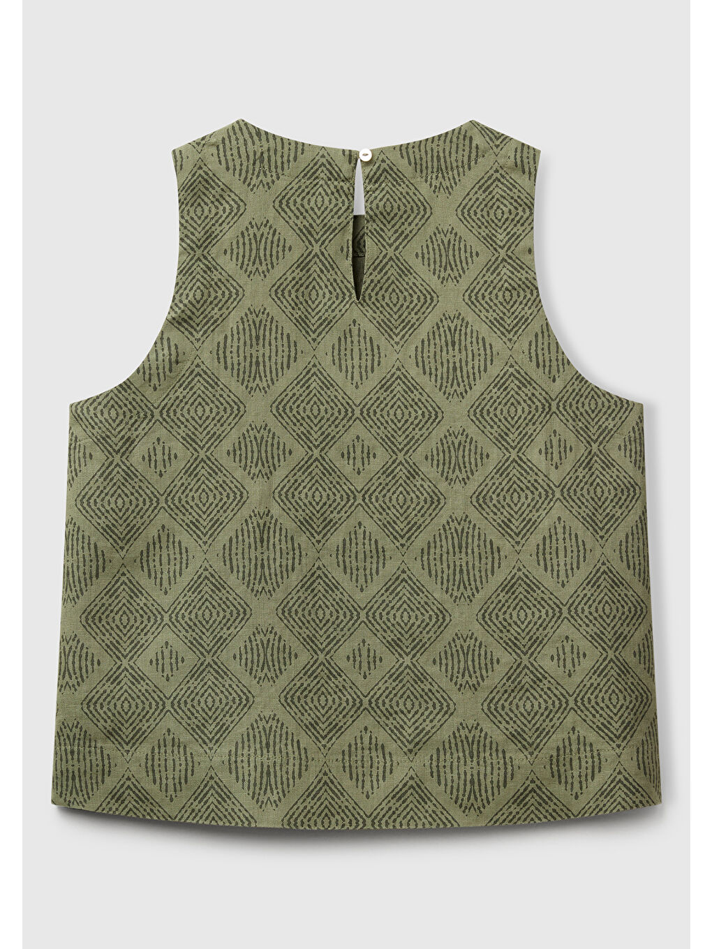 Kadın Haki %100 Keten Desenli Kolsuz Bluz-3