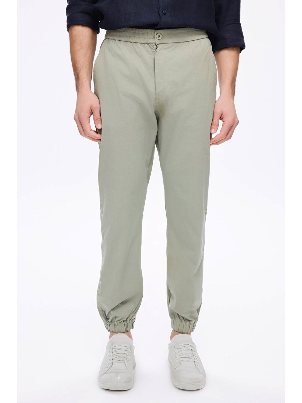 Beli Ve Paçası Lastikli Bağcıklı Yeşil Erkek Jogger Pantolon 4023-1