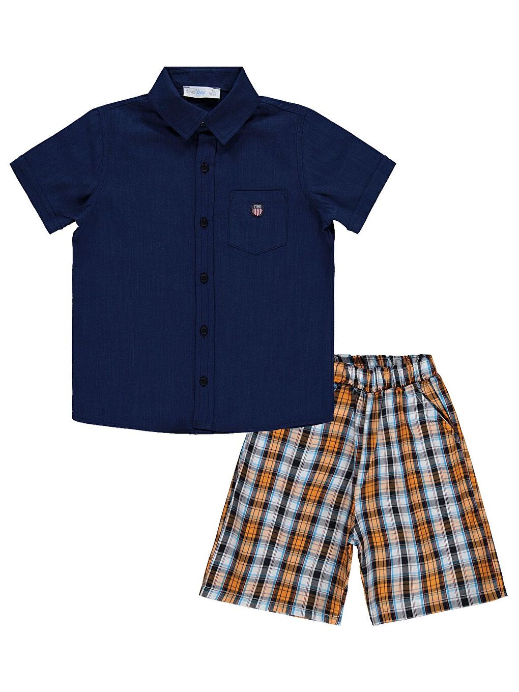 Erkek Ekoseli Gömlekli Takım - Lacivert-1