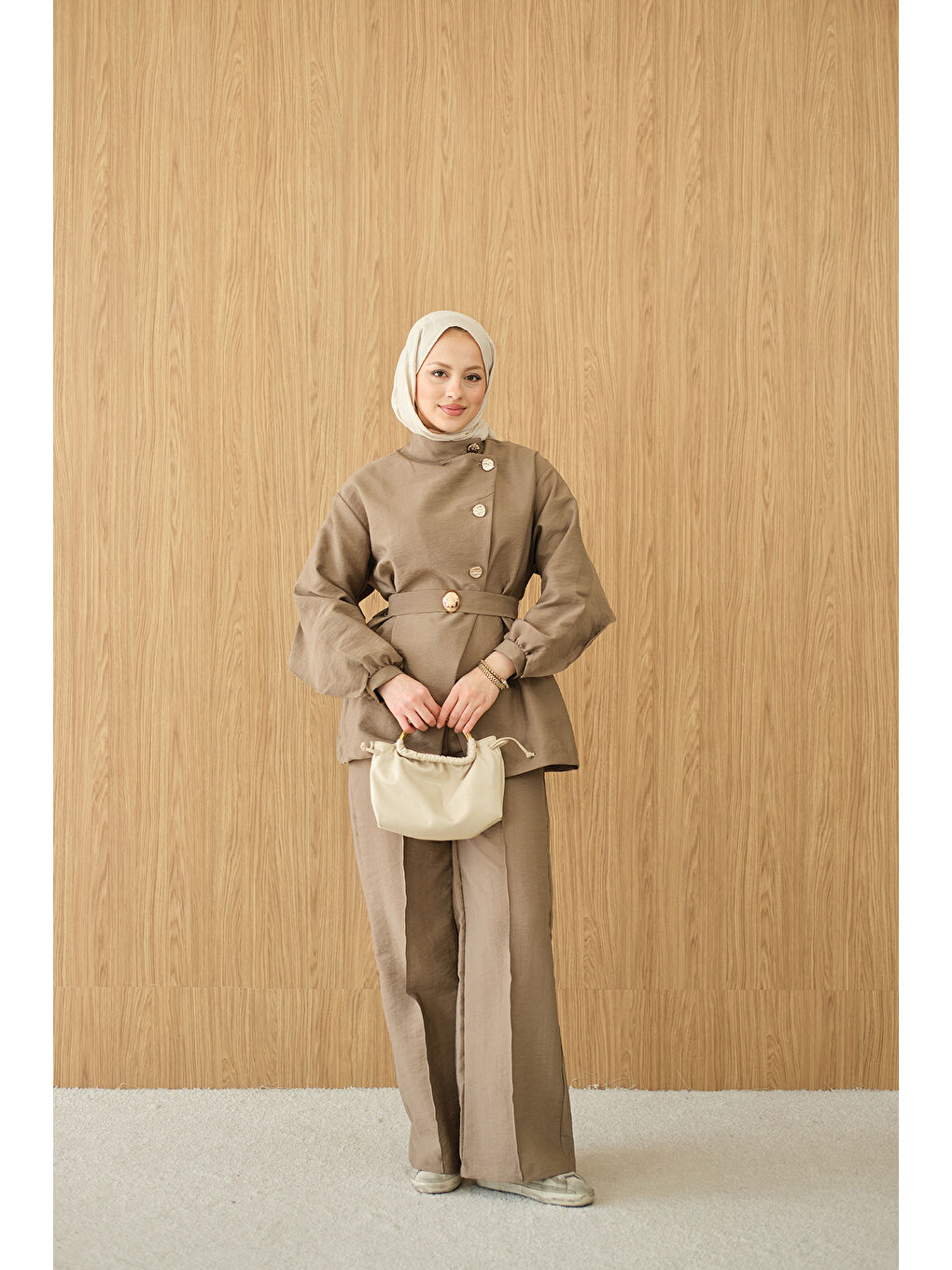 Sarı Kadın Gold Kemerli Düğme Detay Takım Hardal-3