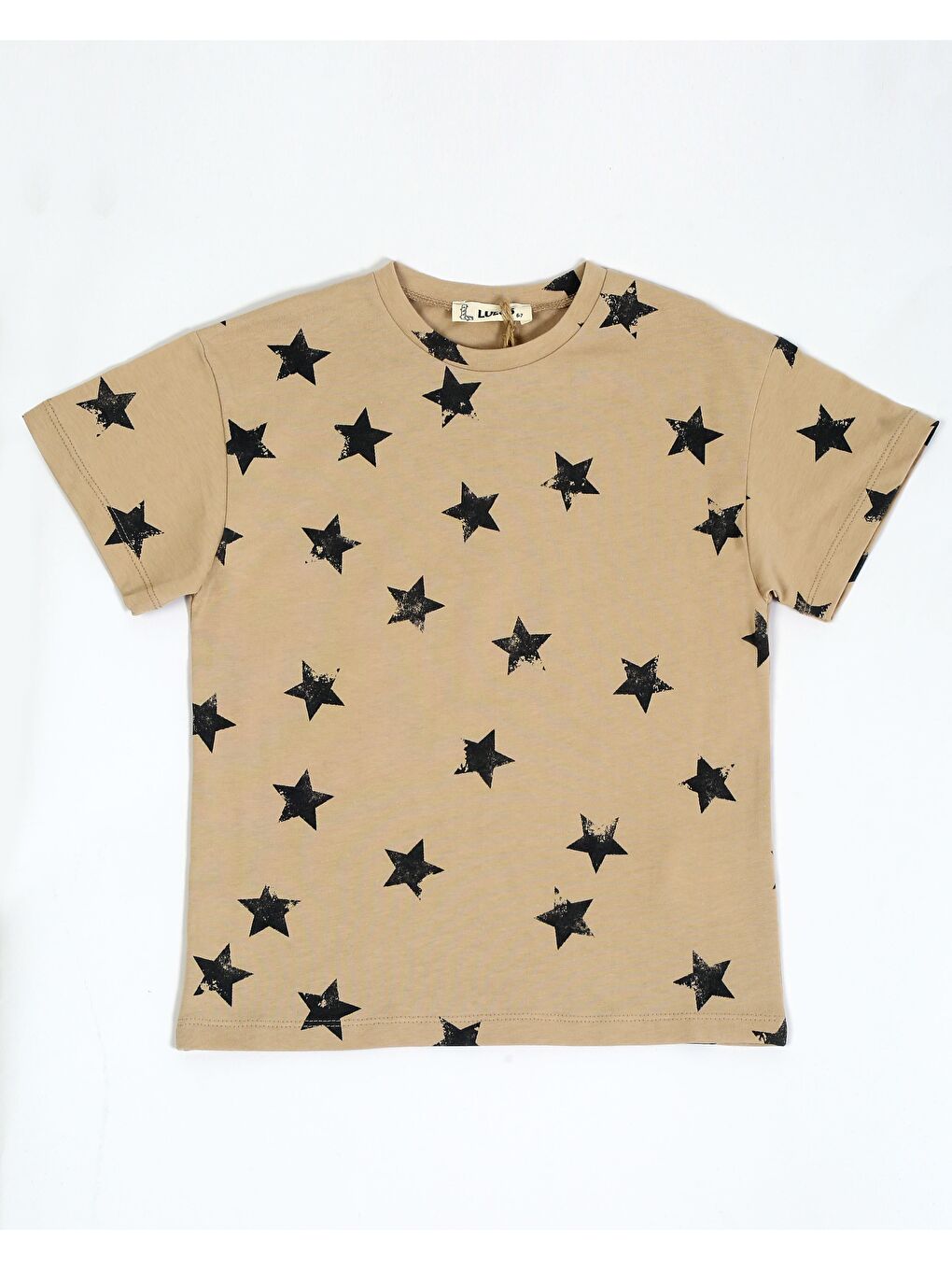 Bej Erkek Çocuk Yıldız Baskılı Oversıze Tişört