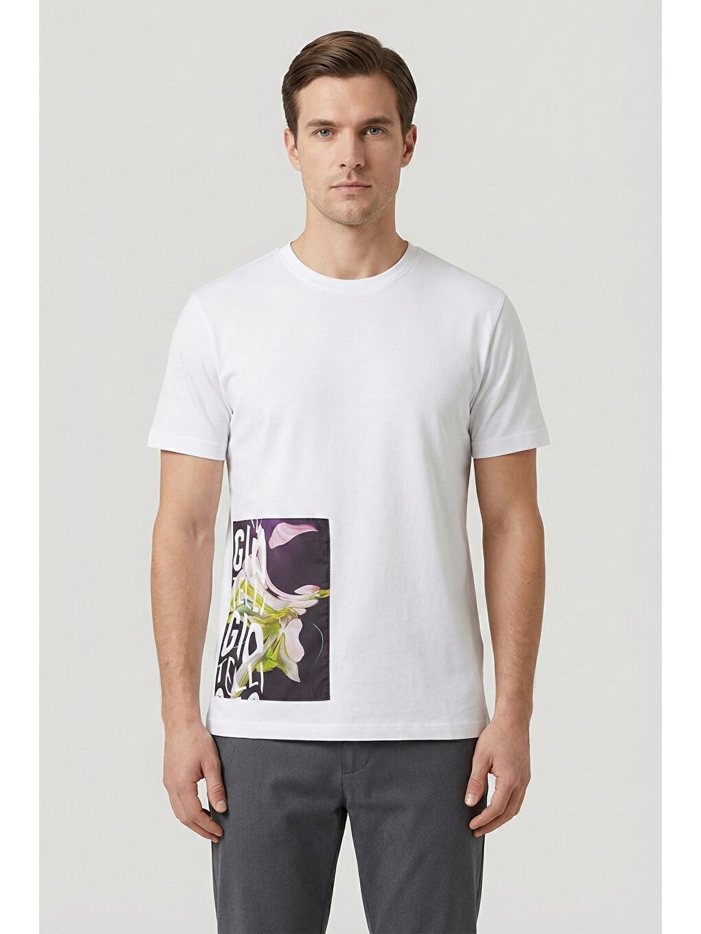 Giotelli Beyaz Oversize Fit %100 Pamuk Baskılı Bisiklet Yaka Erkek Tişört