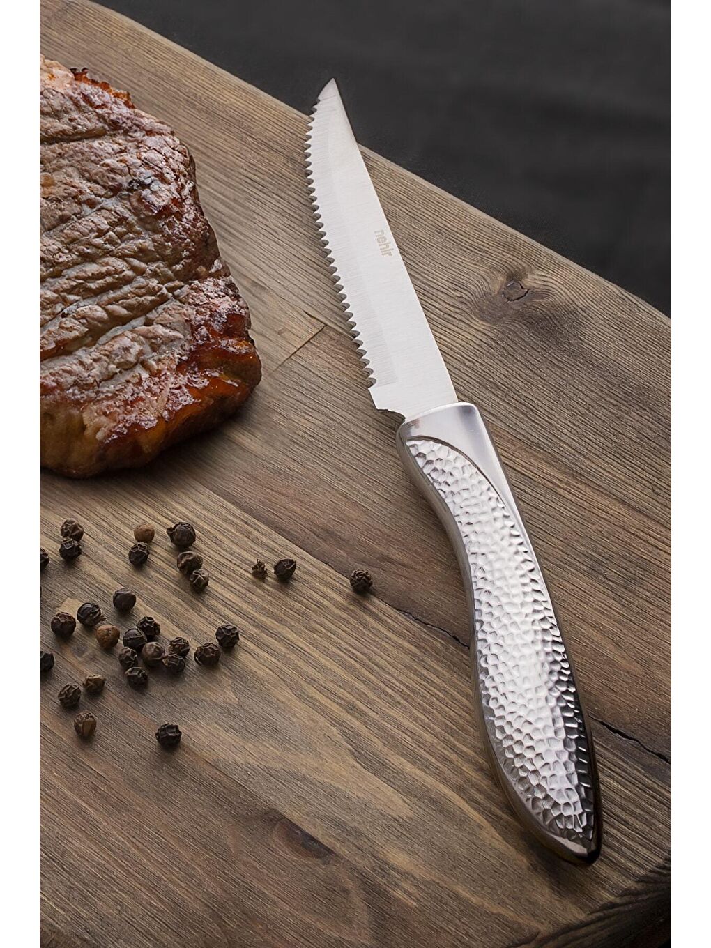 Nehir Açık Gri Yağız Steak Biftek Et Kahvaltı Tekli Çelik Bıçak 23 cm - 1