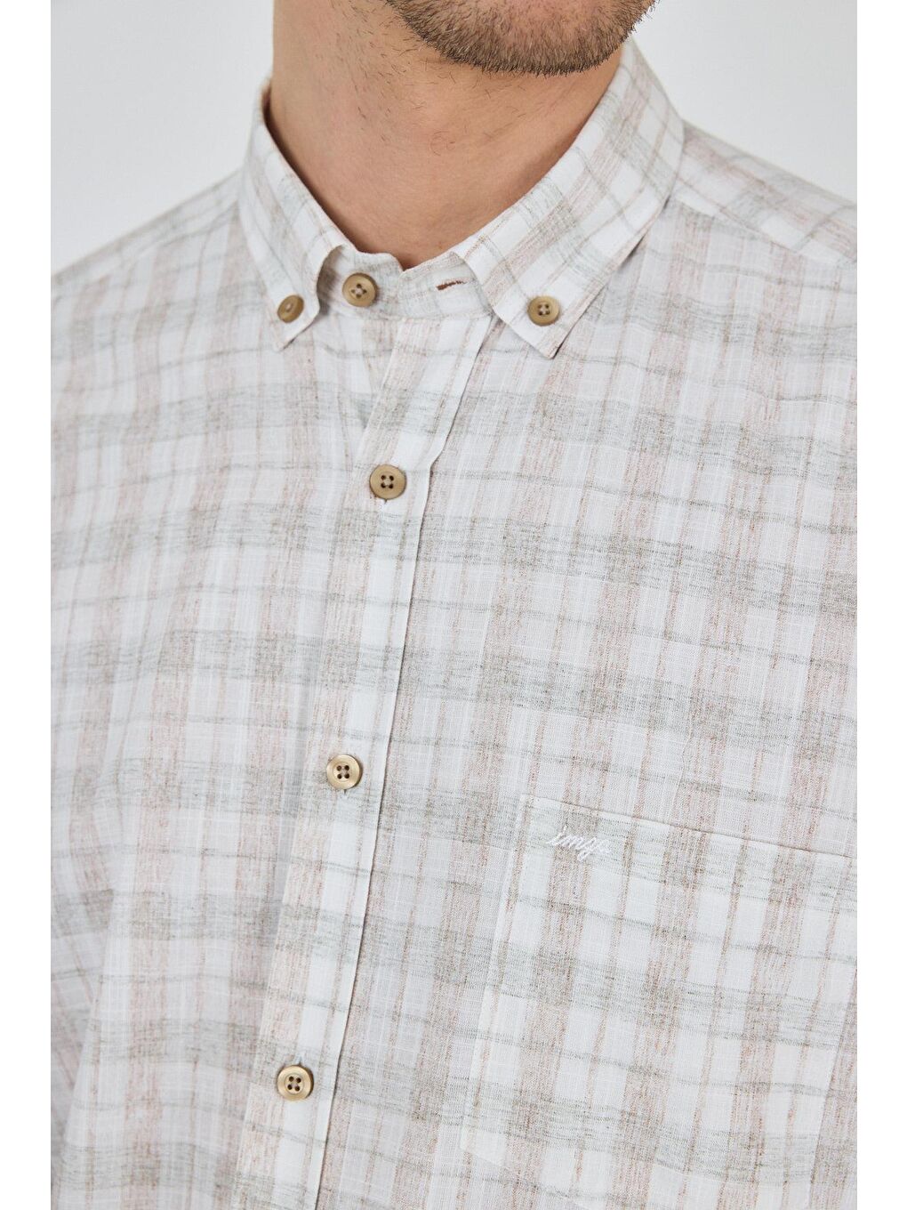 Koyu Yeşil Uzun Kollu Ekose Desen Düğmeli Yaka Pamuk Casual Comfort Fit Gömlek 1004250101-3