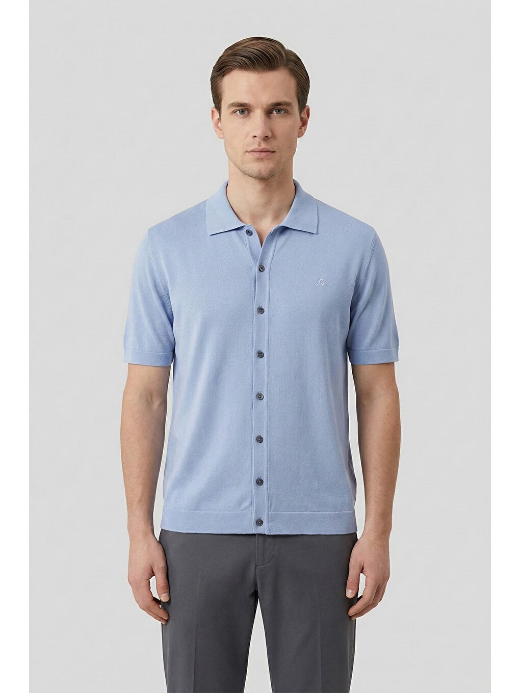 Açık Mavi Regular Fit Triko Polo Yaka Erkek Gömlek