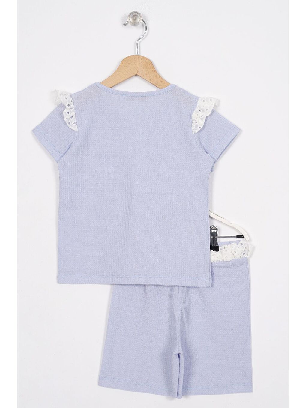 Garnili Cep Detaylı Bebek Mavisi Renk Kız Çocuk Şortlu Takım-2