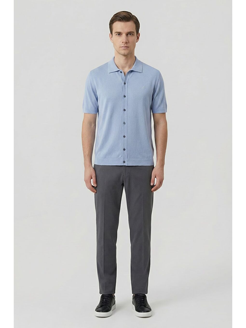 Açık Mavi Regular Fit Triko Polo Yaka Erkek Gömlek-1