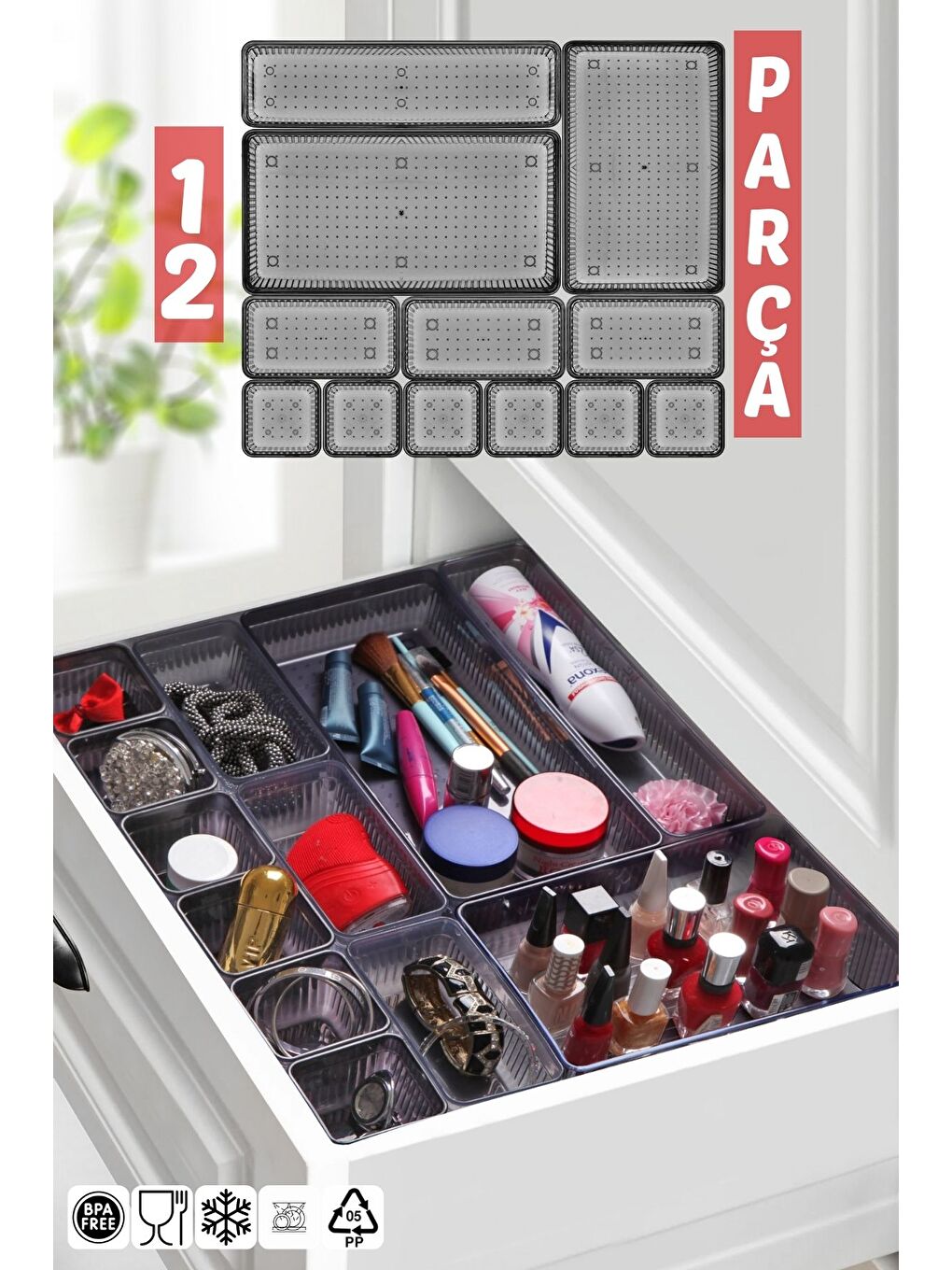 Nandy Home Gri 12 Parça Çekmece İçi  Düzenleyici  Organizer Set