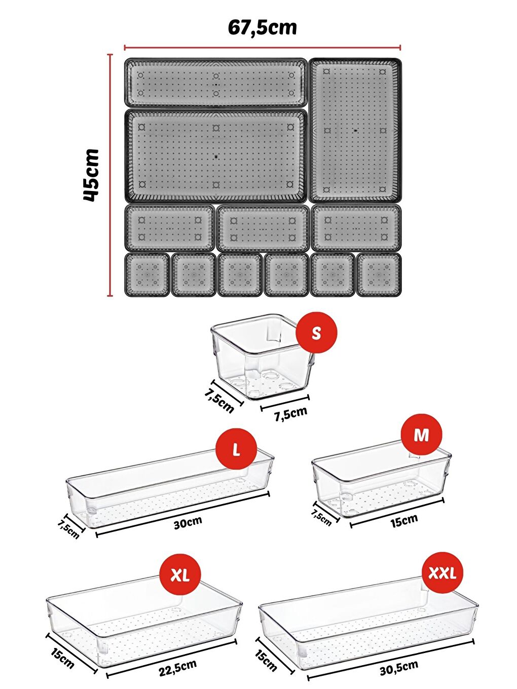 Nandy Home Gri 12 Parça Çekmece İçi  Düzenleyici  Organizer Set - 1