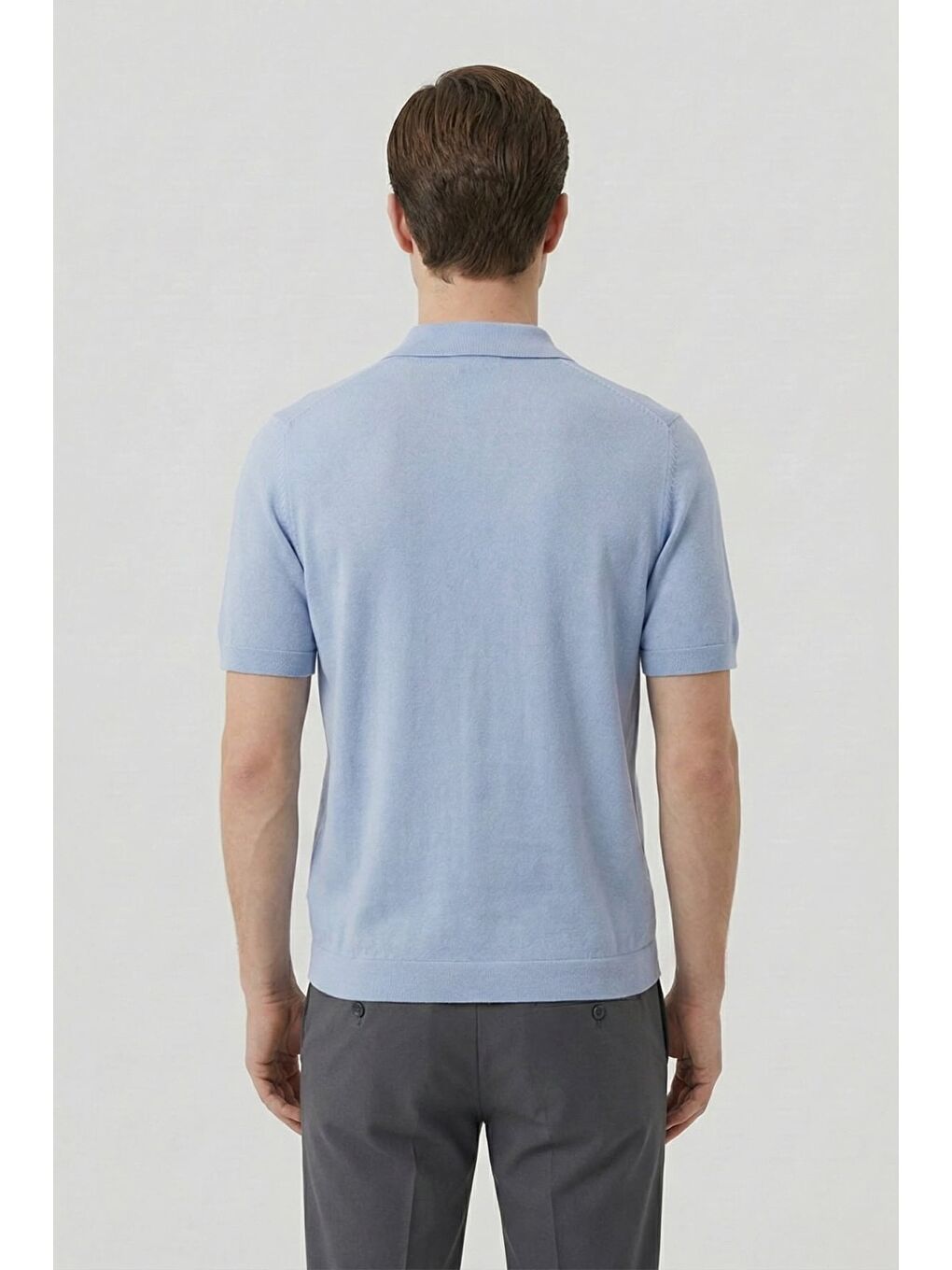Açık Mavi Regular Fit Triko Polo Yaka Erkek Gömlek-3