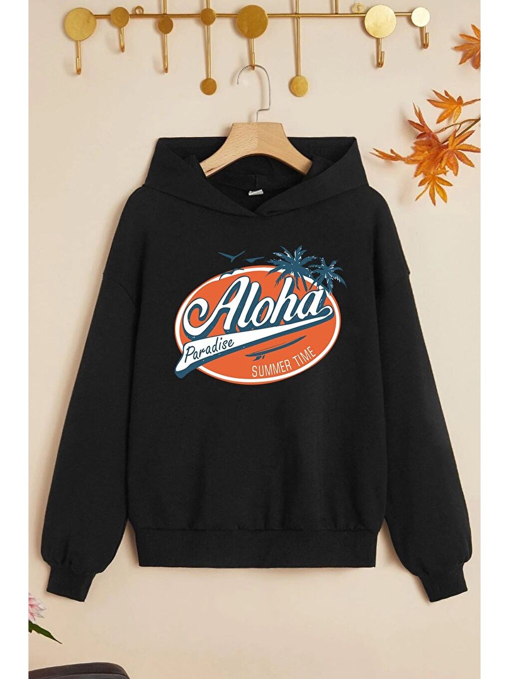 Siyah Çocuk Aloha Baskılı Sweatshirt