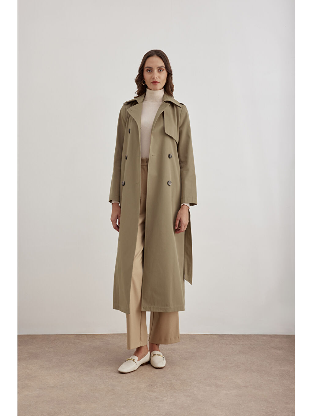Bej Vizon Kuşaklı Trençkot