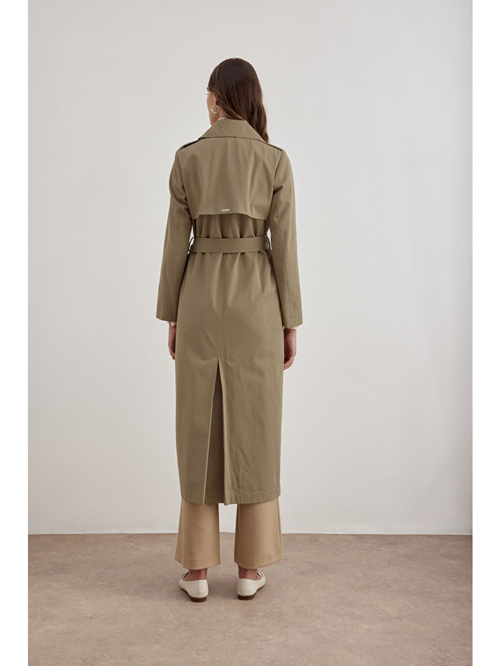 Bej Vizon Kuşaklı Trençkot-4