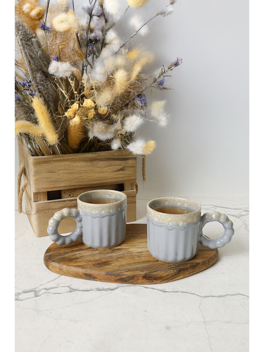 Shizen Gri İnci Kulplu Senta Kupa 8 Cm 2 Adet-1