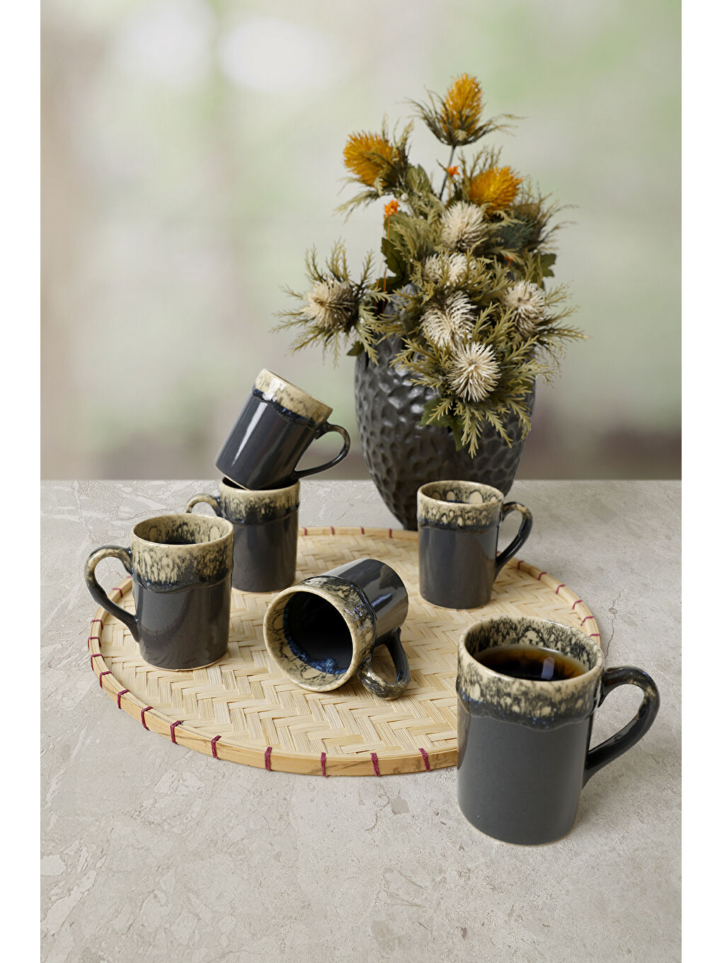 Shizen Gri Zen Kupa 8 Cm 6 Adet-1