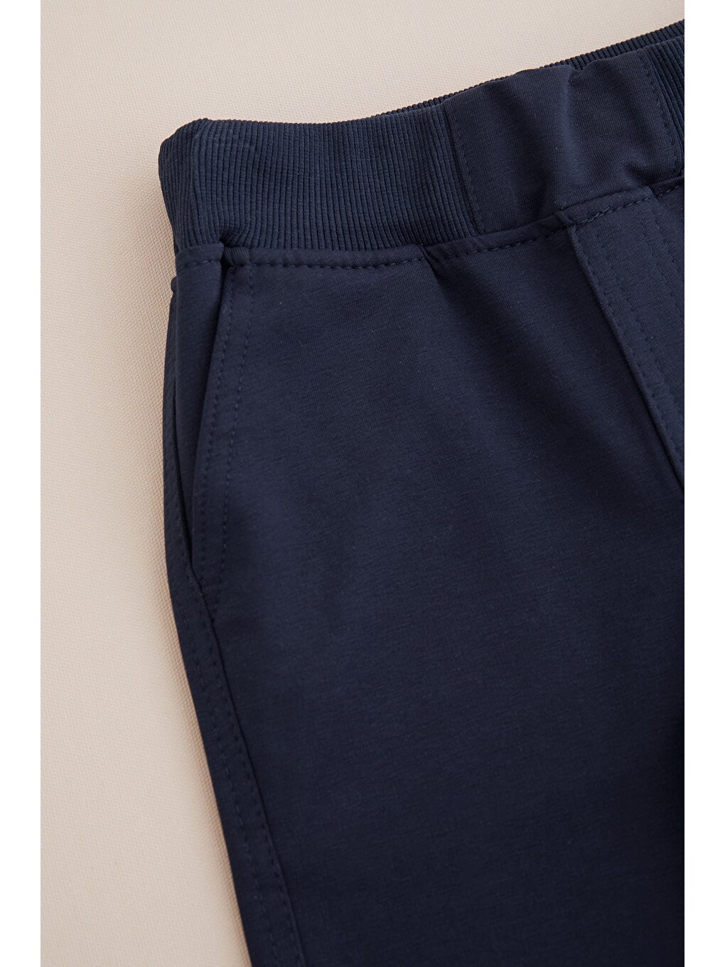 Lacivert Beli Bağcıklı Penye Kumaş Unisex Çocuk Pantolon-1