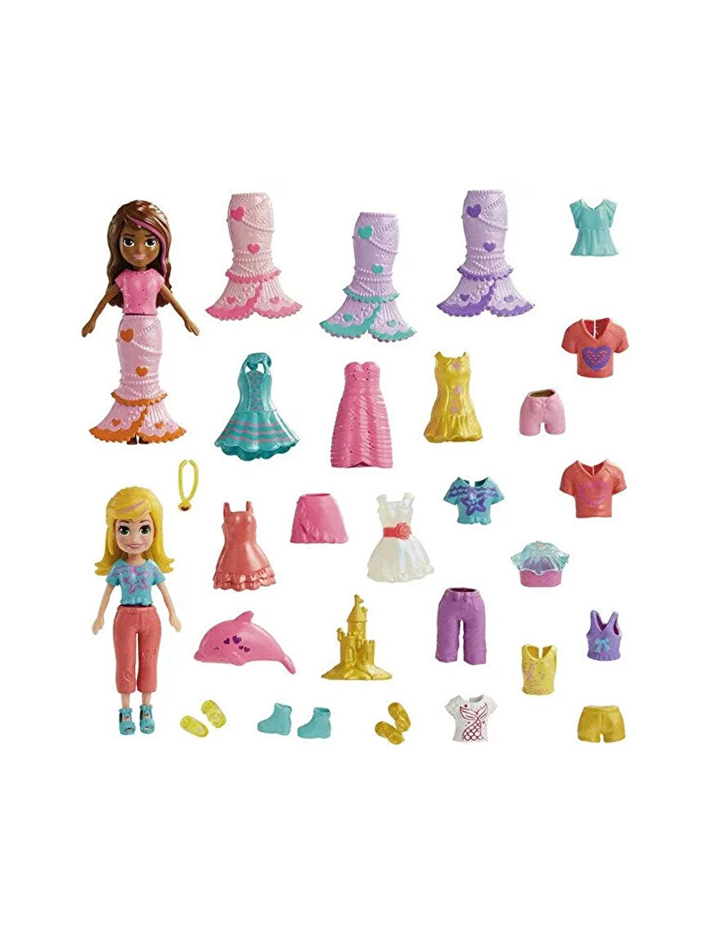 Polly Pocket Beyaz-Renklibaskı Arkadaşları Farklı Moda Aksesuarları Oyun Setleri HKV96 - 1