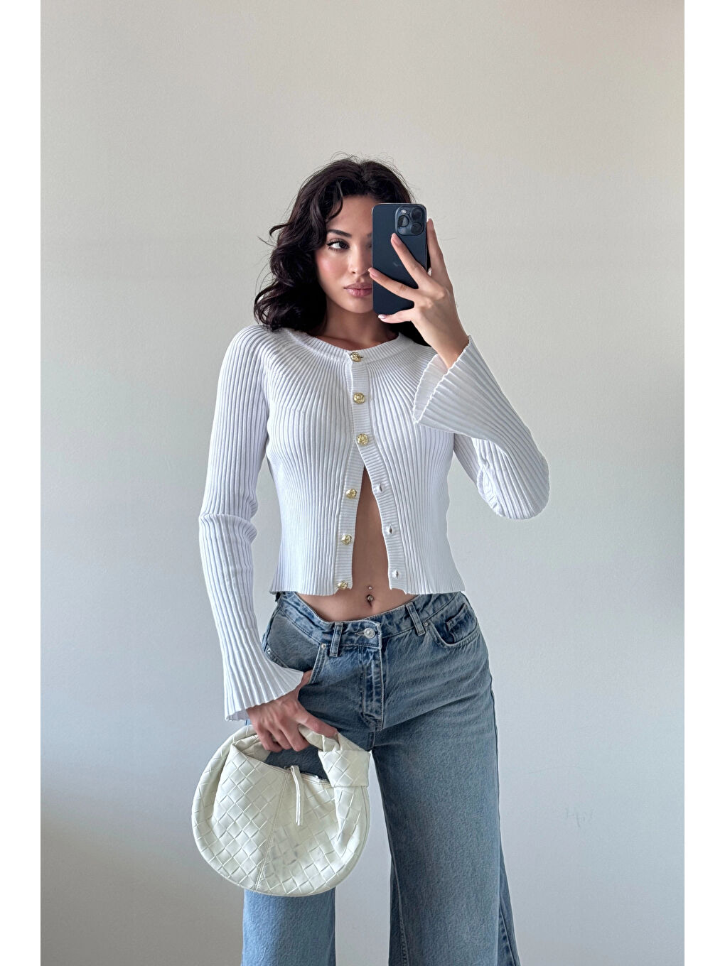 Kadın Beyaz İspanyol Kol Hırka 1014-2425-3