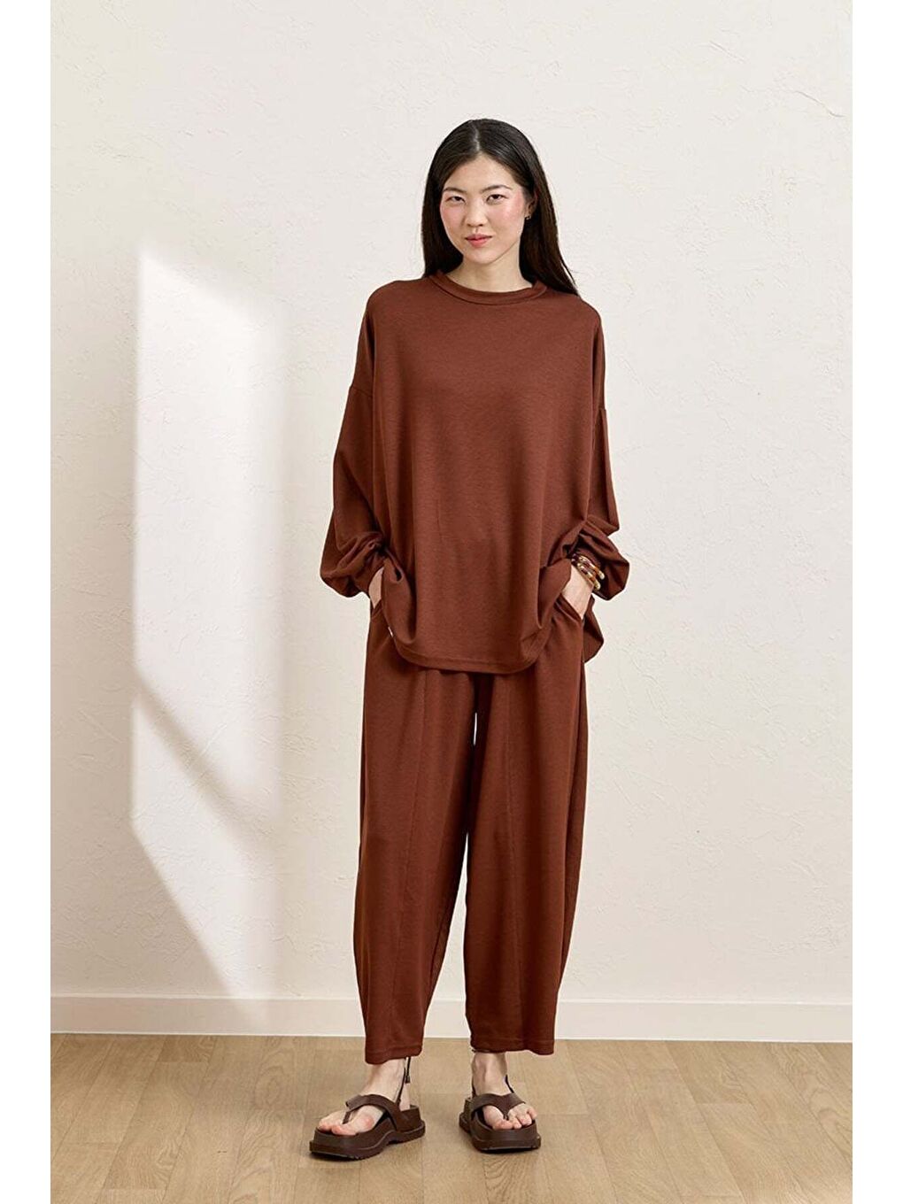 Kahverengi Camel Şalvar Takım-1