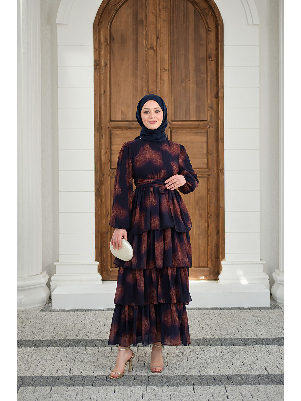 Kadın Kat Kat Dökümlü Şifon Elbise Mor