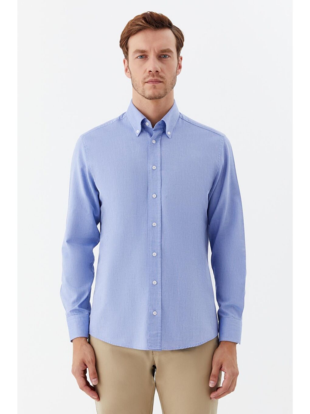 Düğmeli Yaka Erkek Gömlek Koyu Mavi