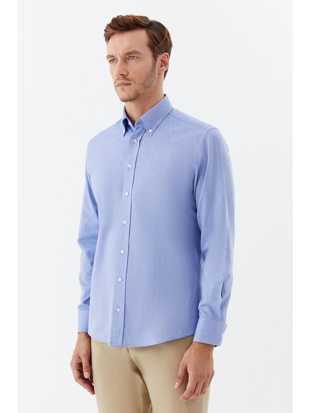 Düğmeli Yaka Erkek Gömlek Koyu Mavi-2