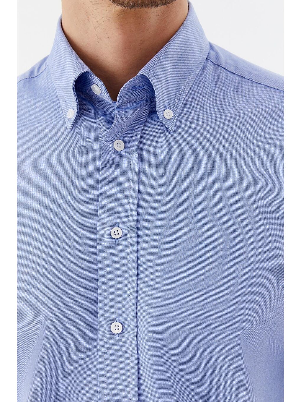 Düğmeli Yaka Erkek Gömlek Koyu Mavi-3