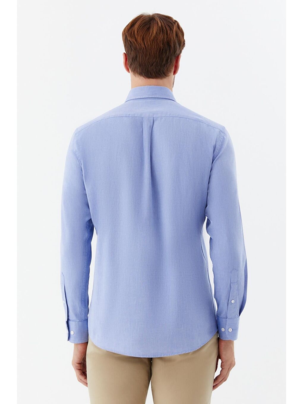 Düğmeli Yaka Erkek Gömlek Koyu Mavi-4