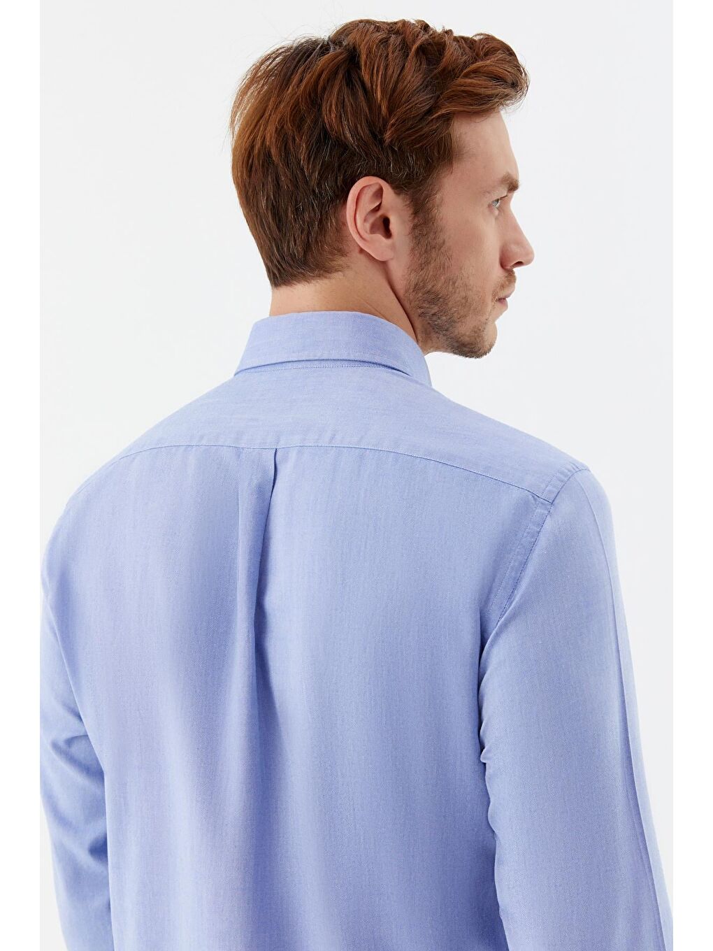 Düğmeli Yaka Erkek Gömlek Koyu Mavi-5