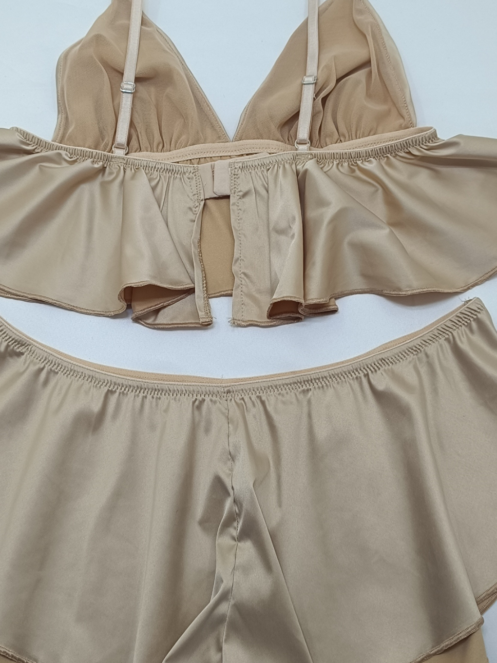 Kahverengi Kadın Çapraz Askı Detaylı Saten Şortlu 2 Li Set Bb2051-1