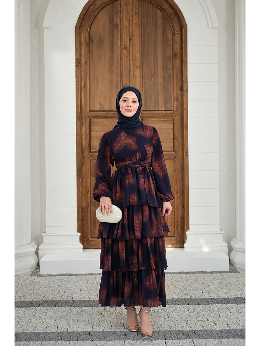 Kadın Kat Kat Dökümlü Şifon Elbise Mor-1