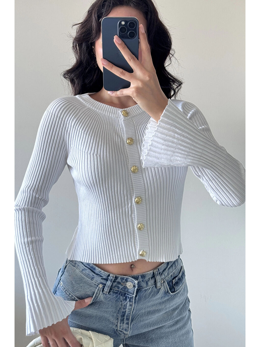 Kadın Beyaz İspanyol Kol Hırka 1014-2425-4