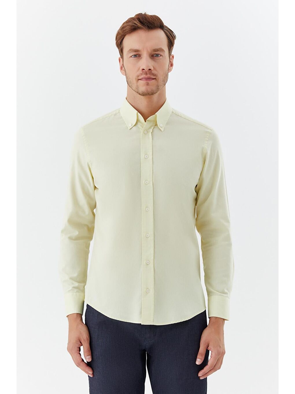 Düğmeli Yaka Erkek Gömlek Sarı