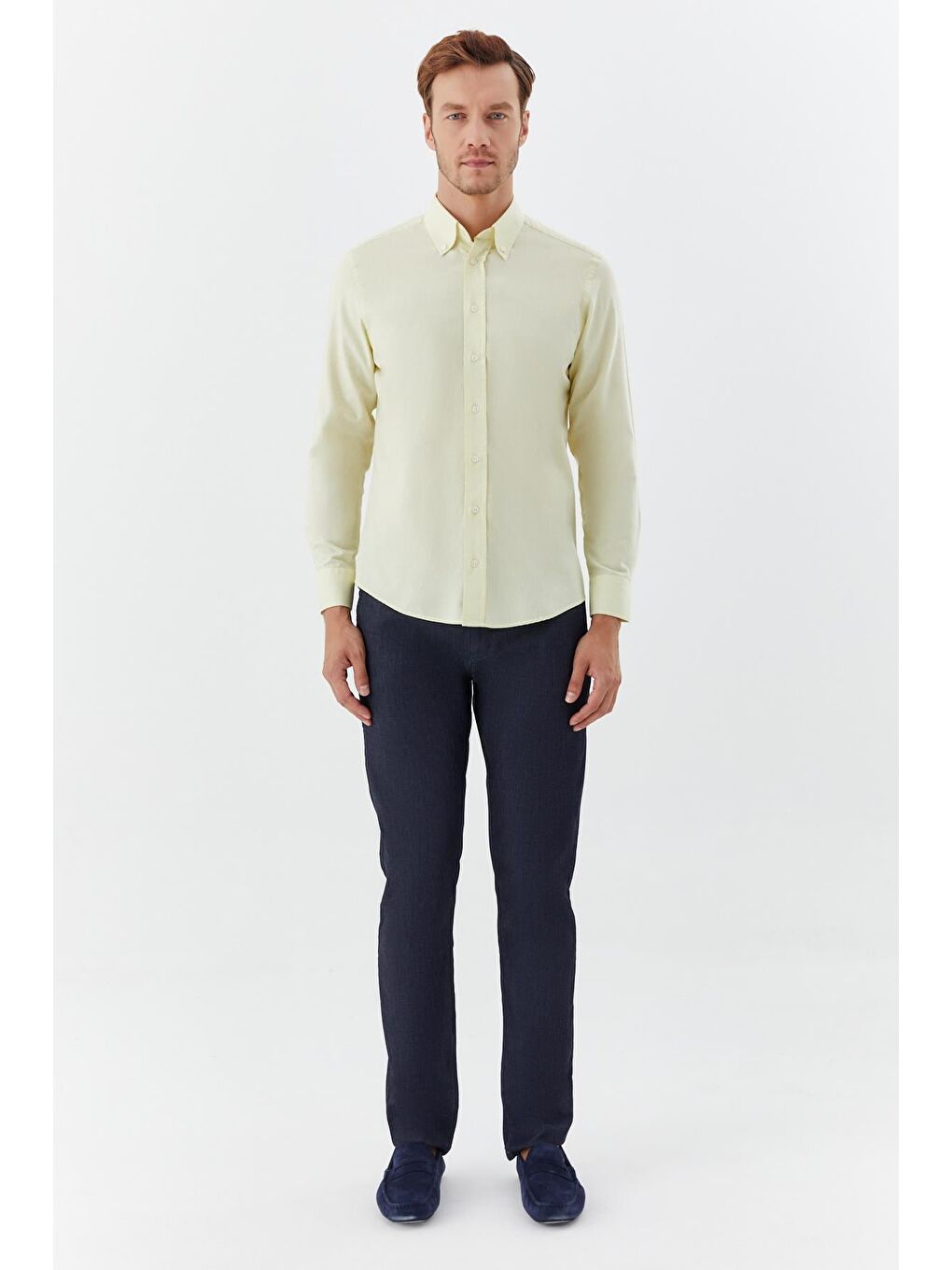 Düğmeli Yaka Erkek Gömlek Sarı-1