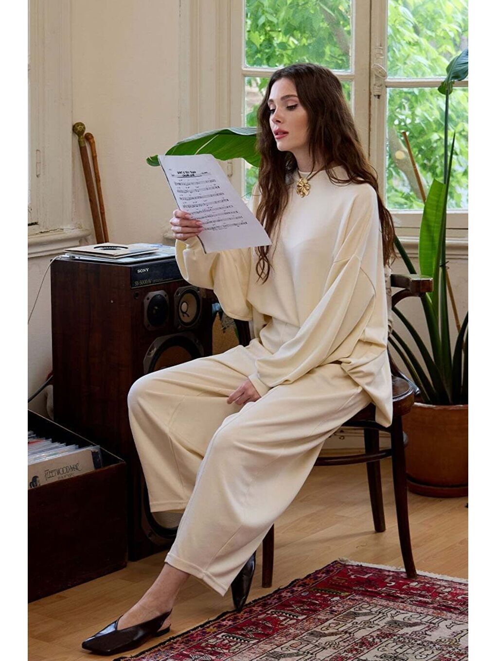 Ekru Krem Şalvar Takım-1