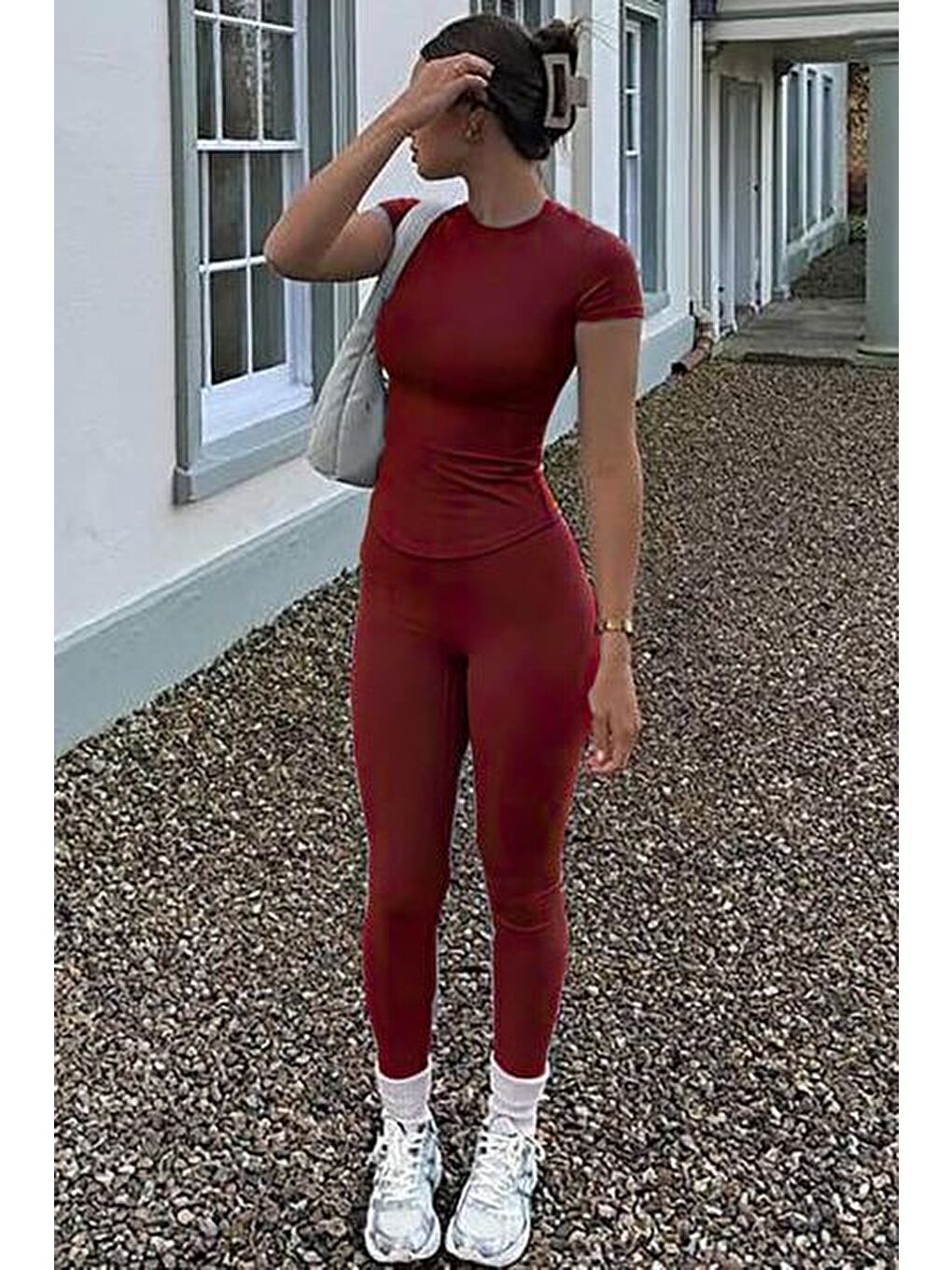 Bordo Yüksek Bel Kadın Tayt Mg2230-1