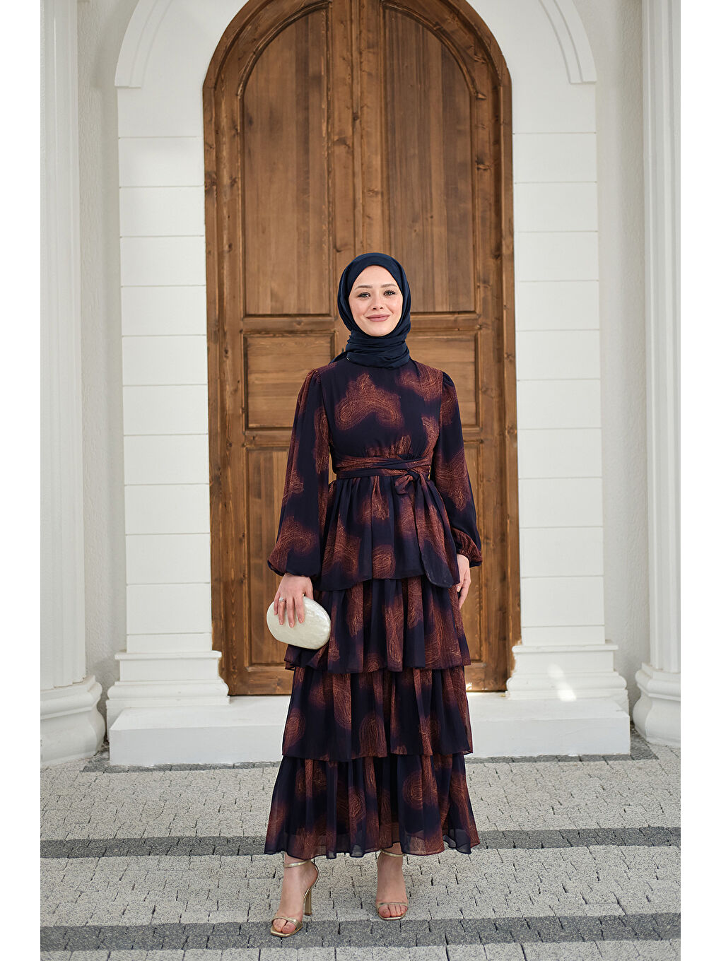 Kadın Kat Kat Dökümlü Şifon Elbise Mor-3