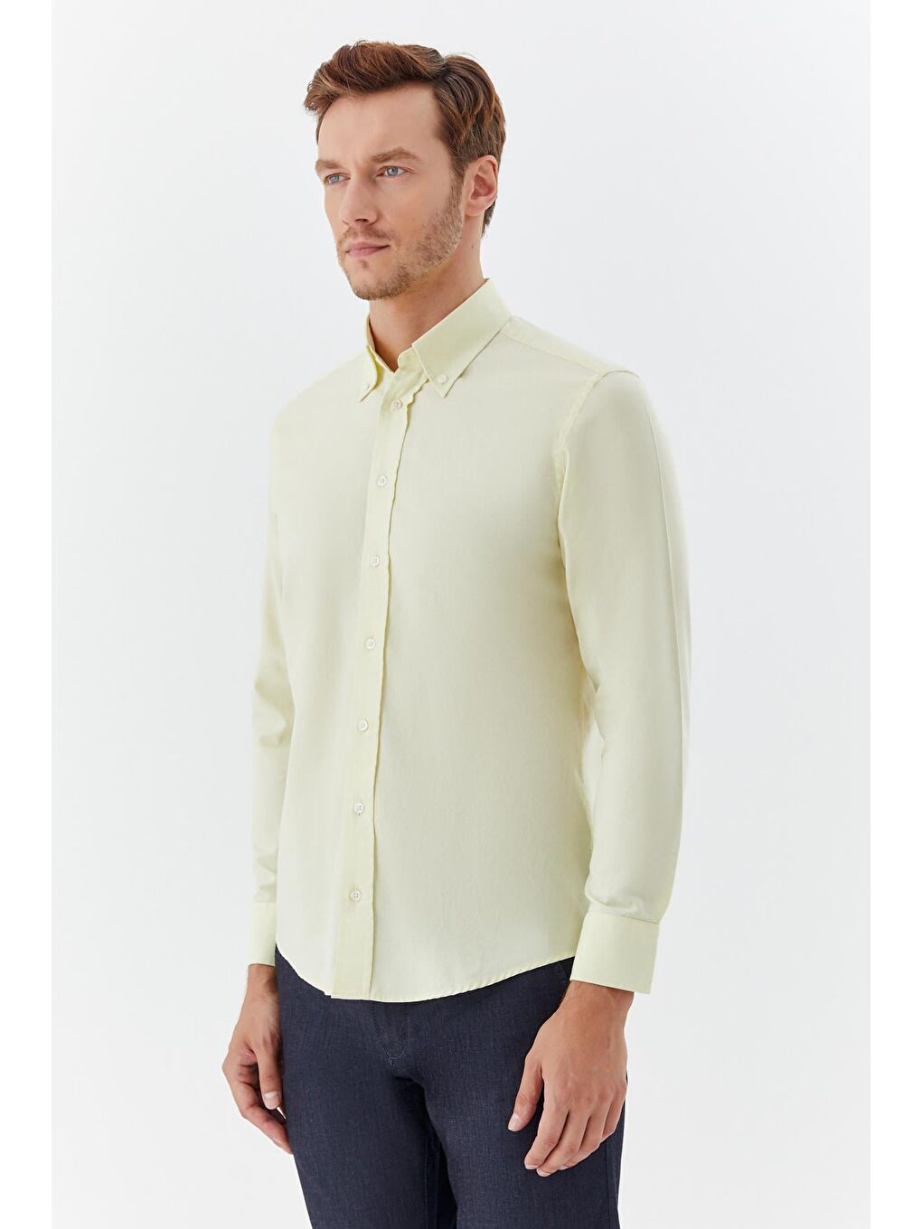 Düğmeli Yaka Erkek Gömlek Sarı-2