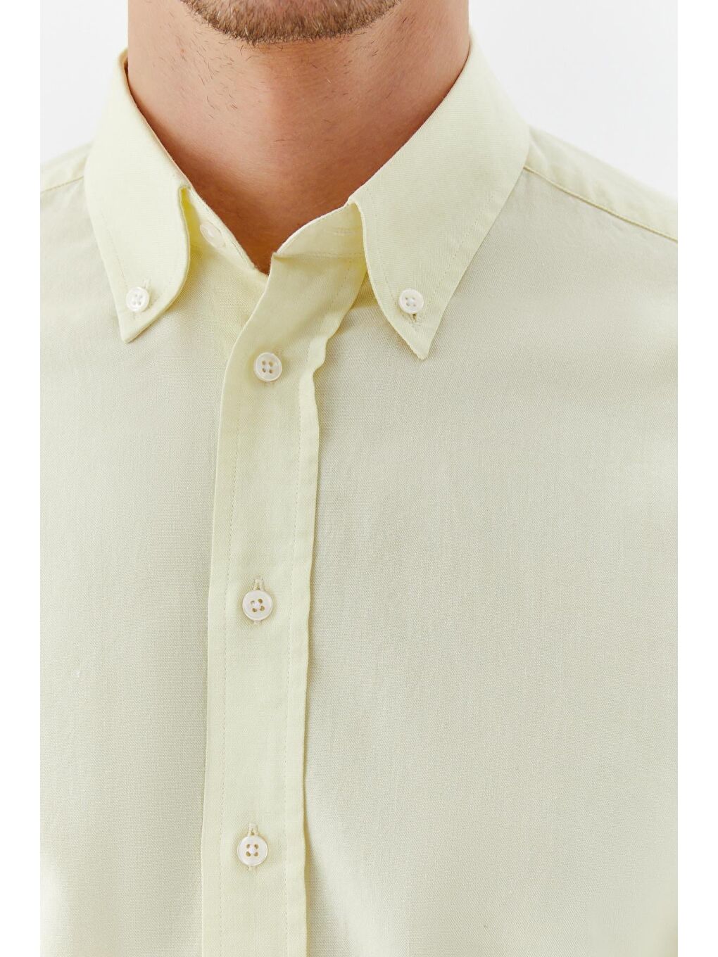 Düğmeli Yaka Erkek Gömlek Sarı-3