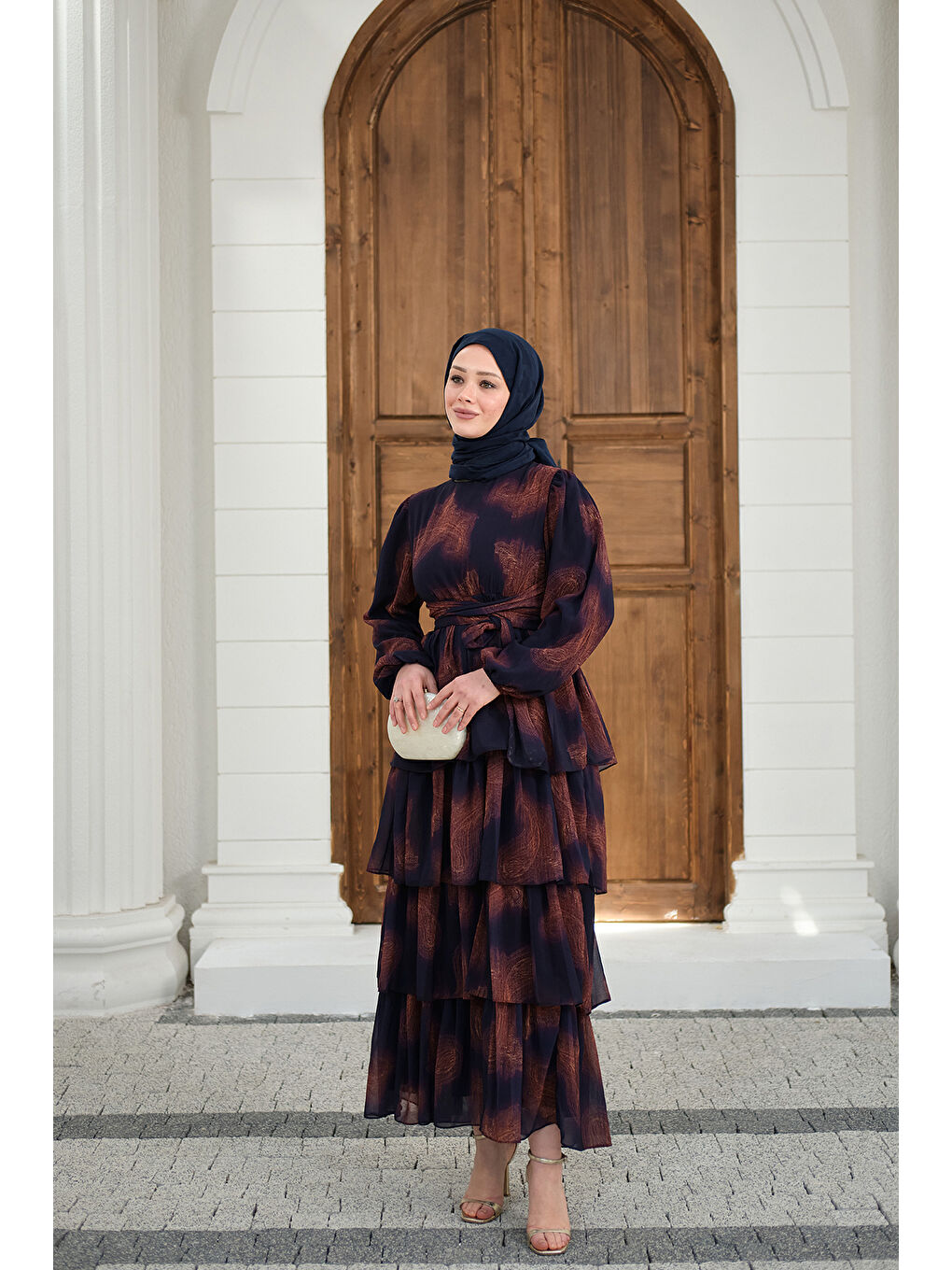 Kadın Kat Kat Dökümlü Şifon Elbise Mor-4