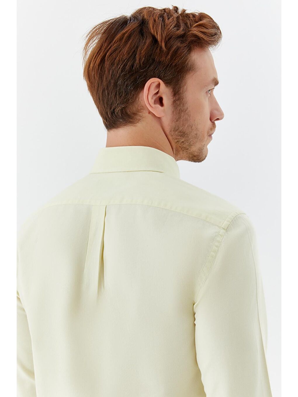 Düğmeli Yaka Erkek Gömlek Sarı-5