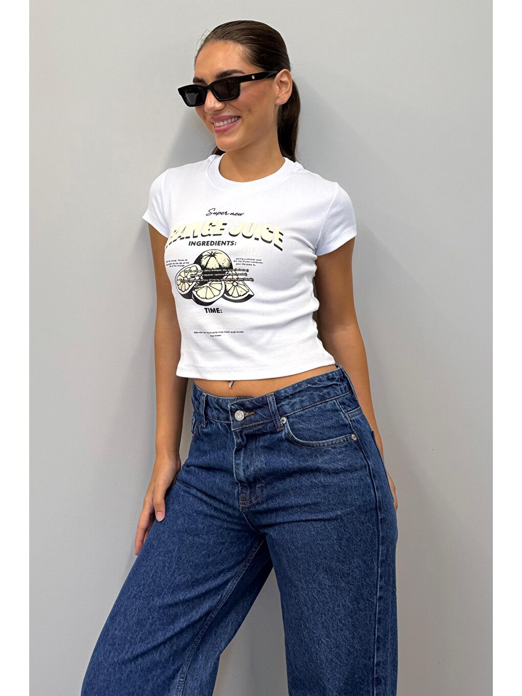 Beyaz Baskılı Kadın Tişört Mg2491-4