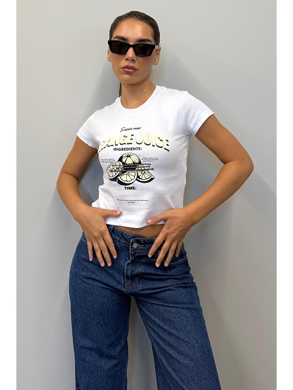 Beyaz Baskılı Kadın Tişört Mg2491-5