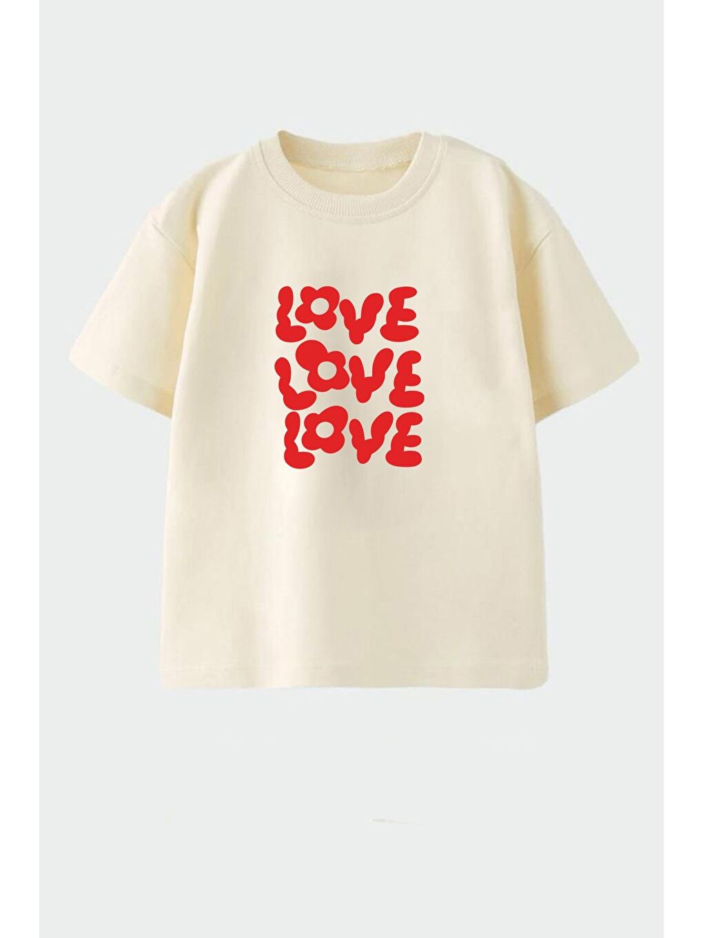 Bej Kız Çocuk Pamuklu Bisiklet Yaka Baskılı T-Shirt