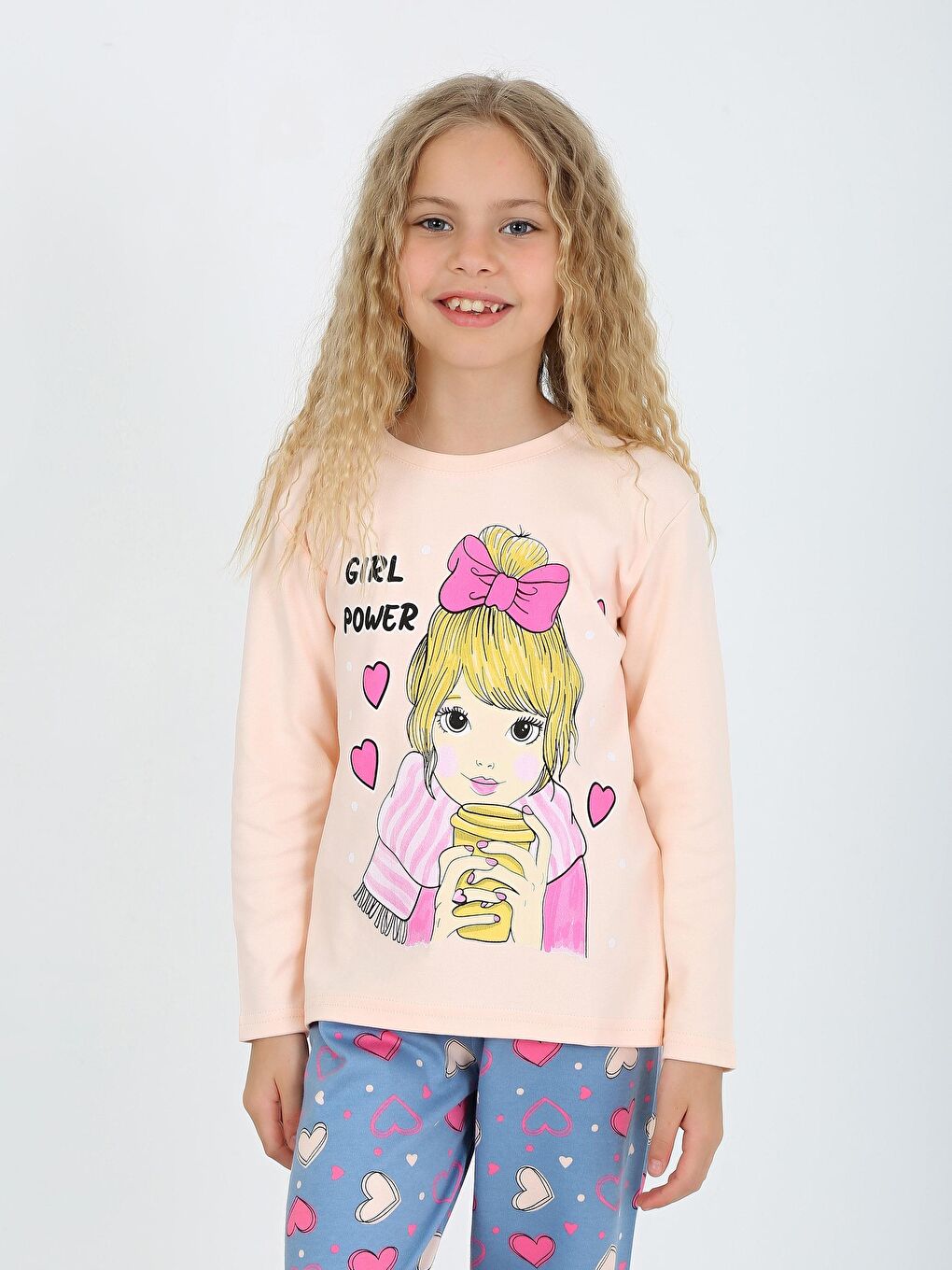 Pembe Kız Çocuk Uzun Kollu %100 Pamuklu Pijama Takımı Girl Power