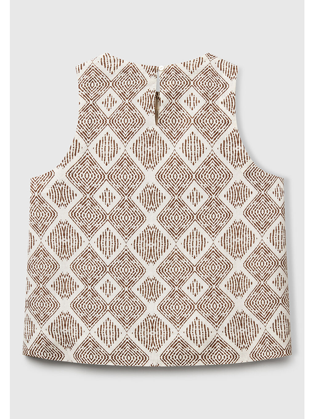 Kadın Beyaz Mix %100 Keten Desenli Kolsuz Bluz-3