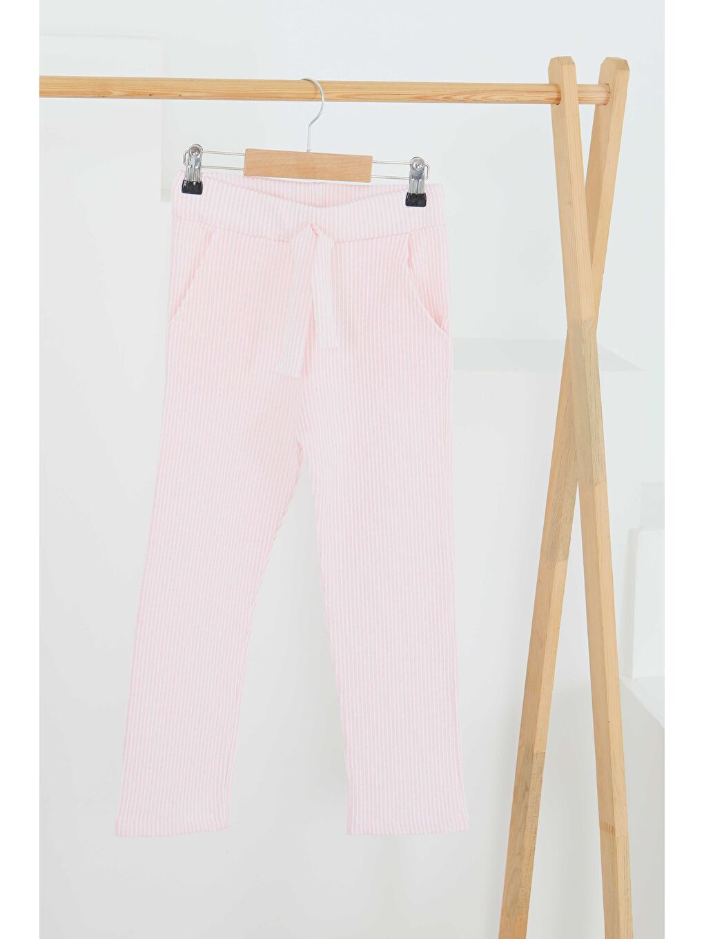 Kız Çocuk Pembe Çizgili Cepli Pantolon - 27450