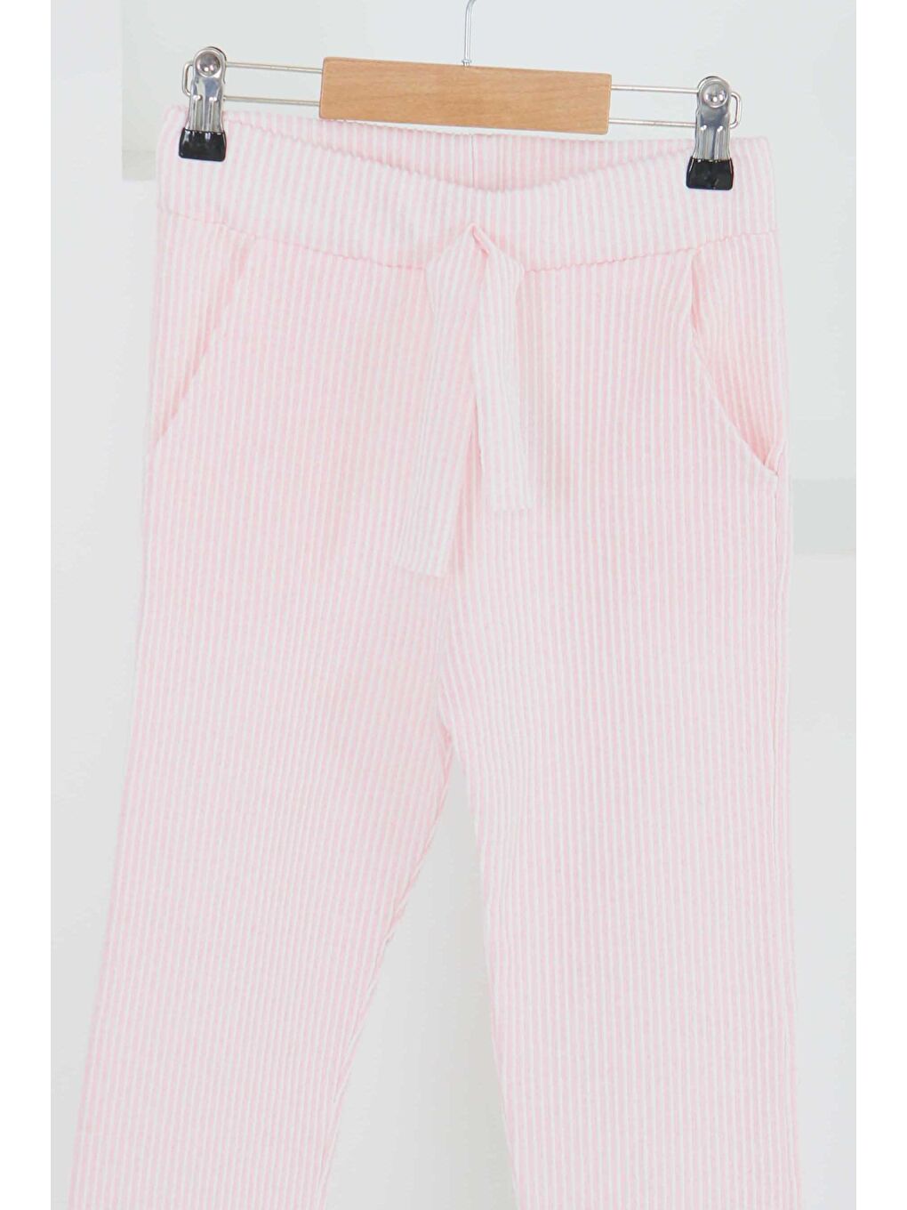 Kız Çocuk Pembe Çizgili Cepli Pantolon - 27450-1