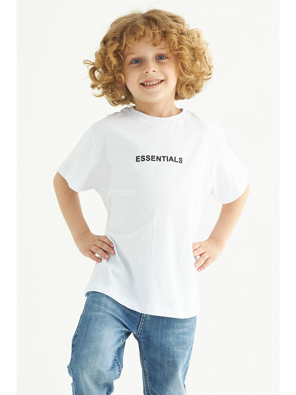 Bisiklet Yaka Baskılı Beyaz Renk Erkek Çocuk Tshirt